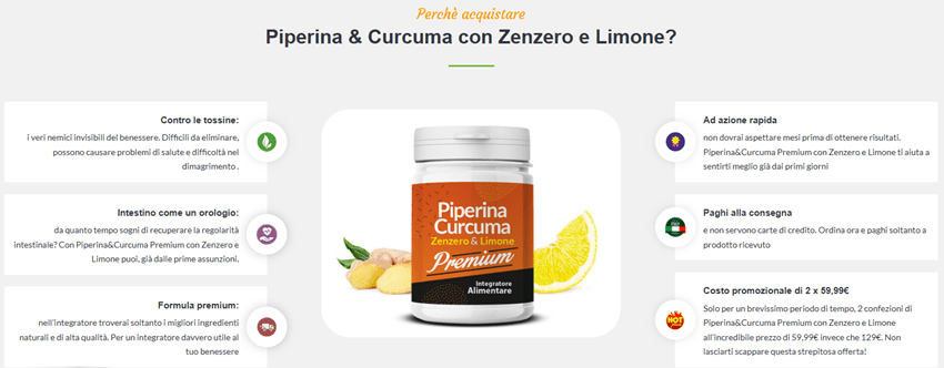 Piperina e Curcuma Zenzero e Limone Premium benefici Piperina e Curcuma Zenzero e Limone Premium benefici