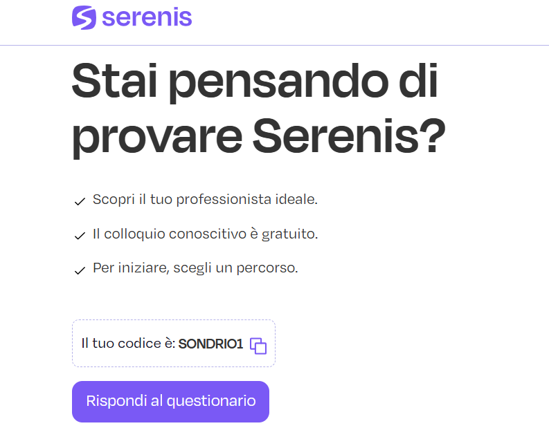 Serenis colloquio gratuito di psicoterapia